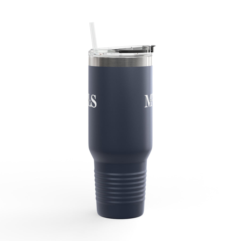 White and navy blue Thermal Travel Vessel