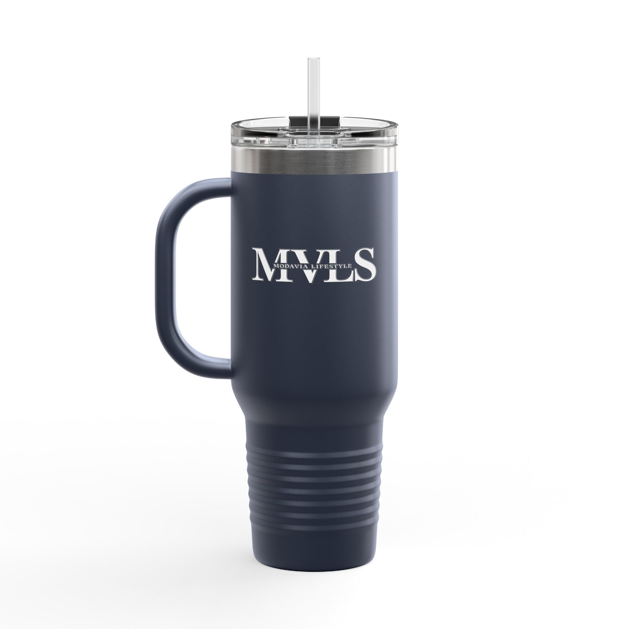 White and navy blue Thermal Travel Vessel